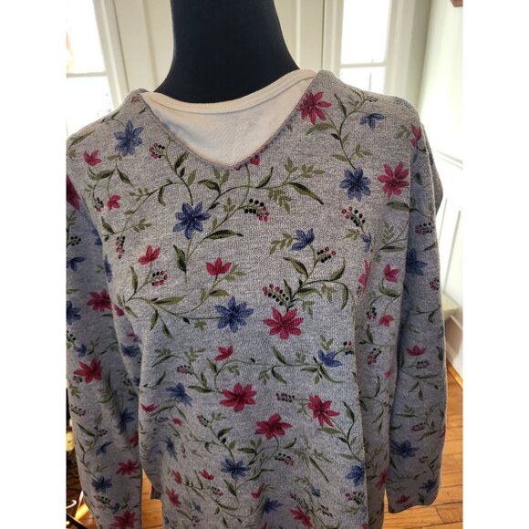 Bobbi Brooks Vintage 90s 00s Ribbed Floral Layered Look Tunic 18/20 Cottage - Picture 6 of 7